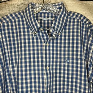 Southern Tide Blue White Plaid Button-Down Shirt Preppy 100% Cotton